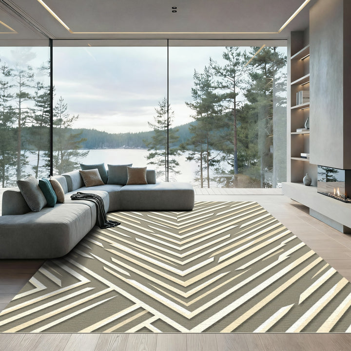 Chevron Lines Beige Abstract Rug