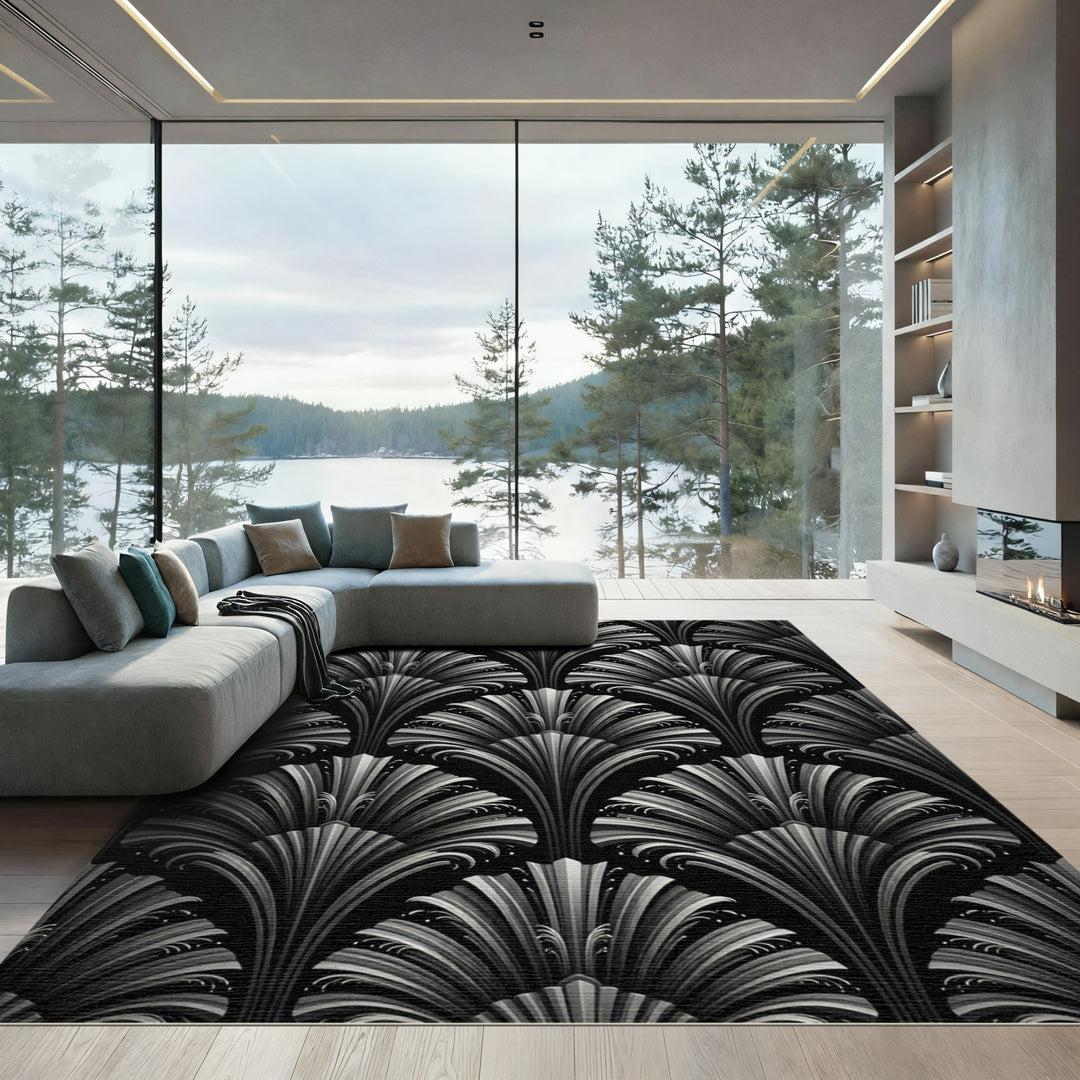 Art Deco Fan Black Silver Rug