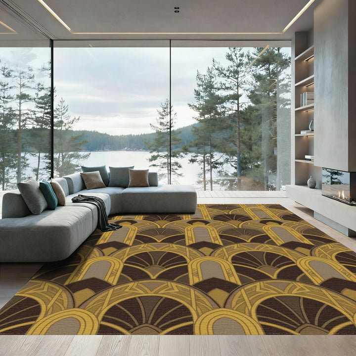 Golden Brown Art Deco Arches Rug