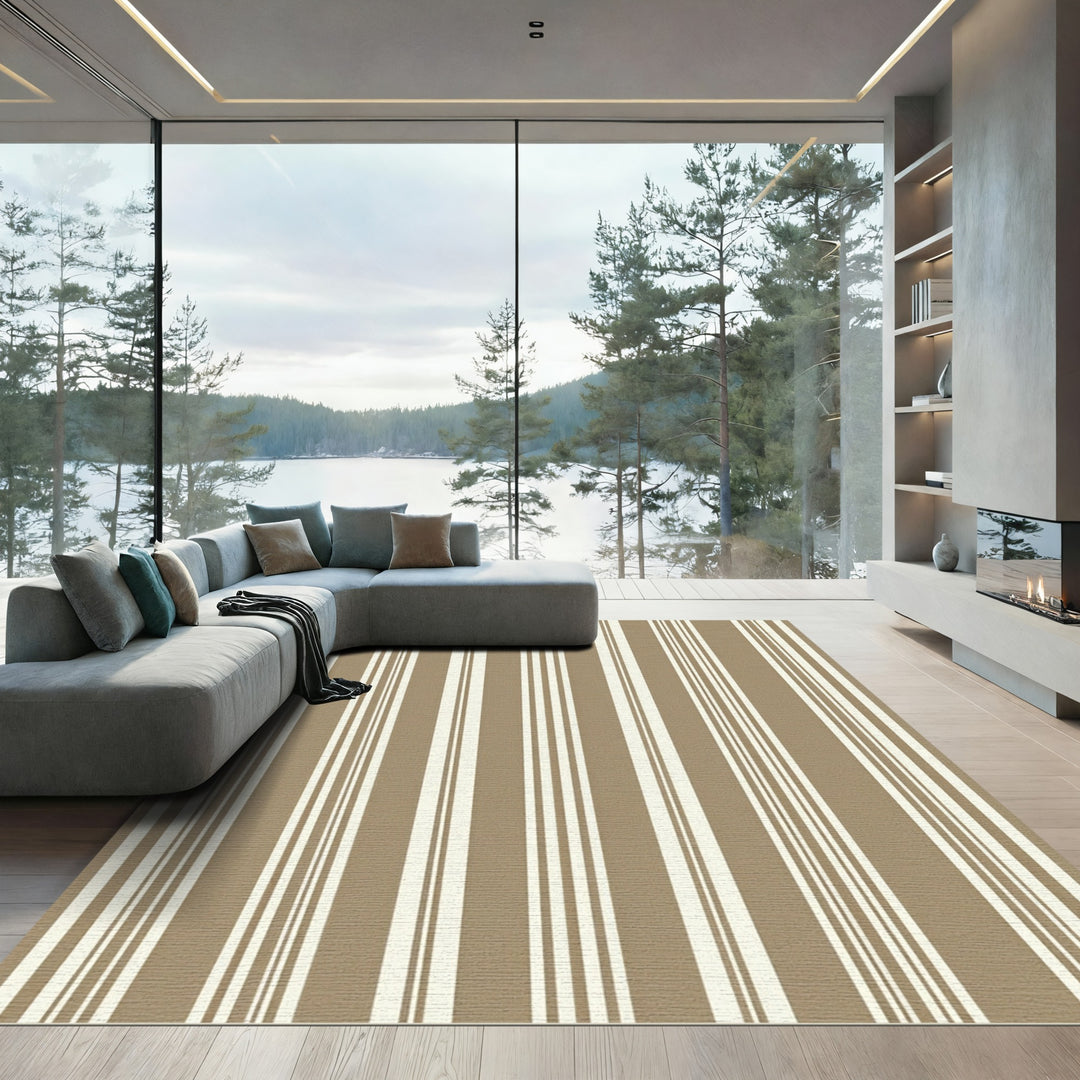 Classic Taupe and Ivory Vertical Stripe Rug