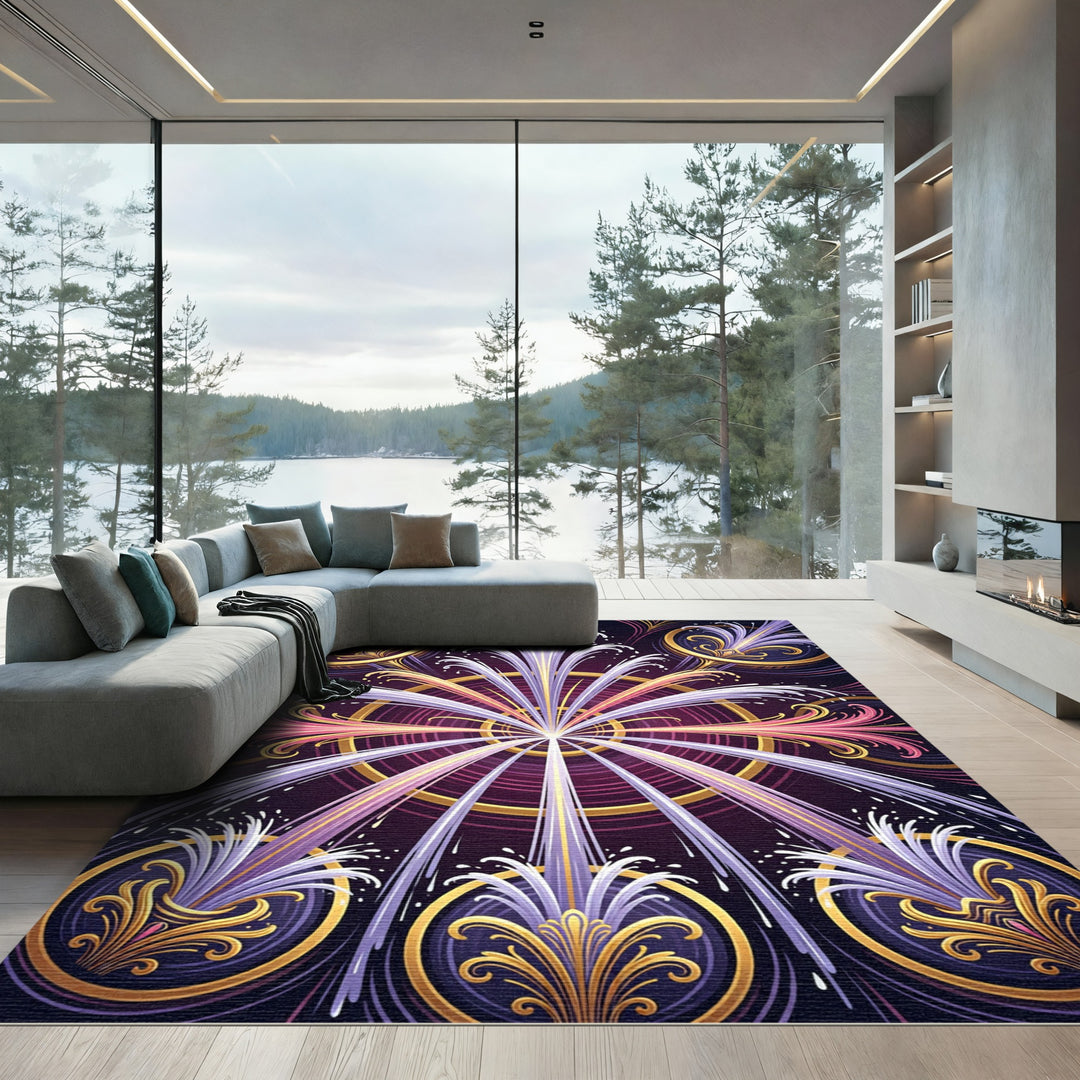 Fountain Art Deco Purple Gold Rug