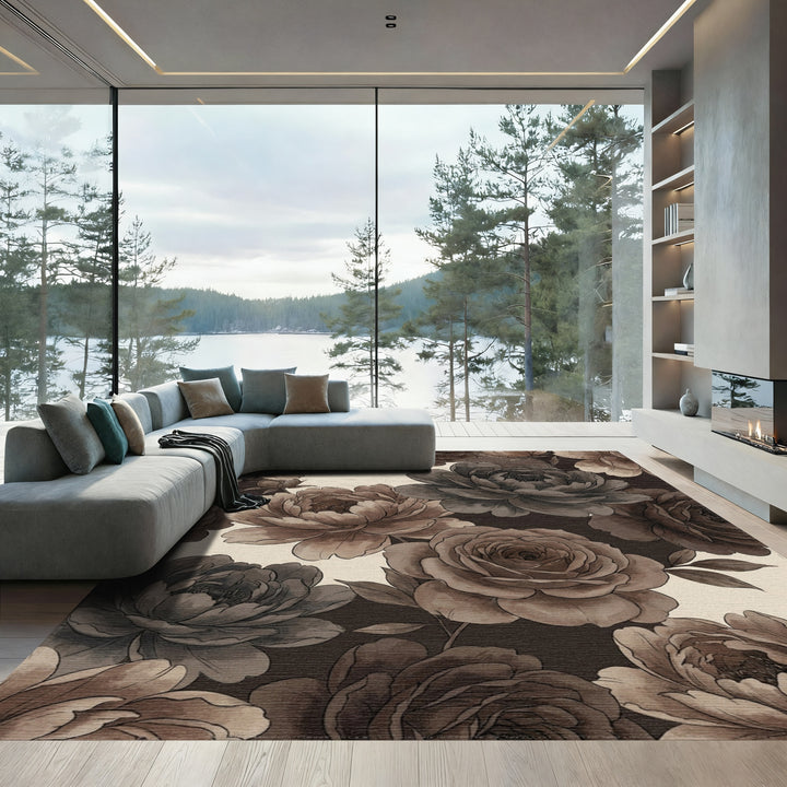 Vintage Sepia Floral Blossom Collage Rug