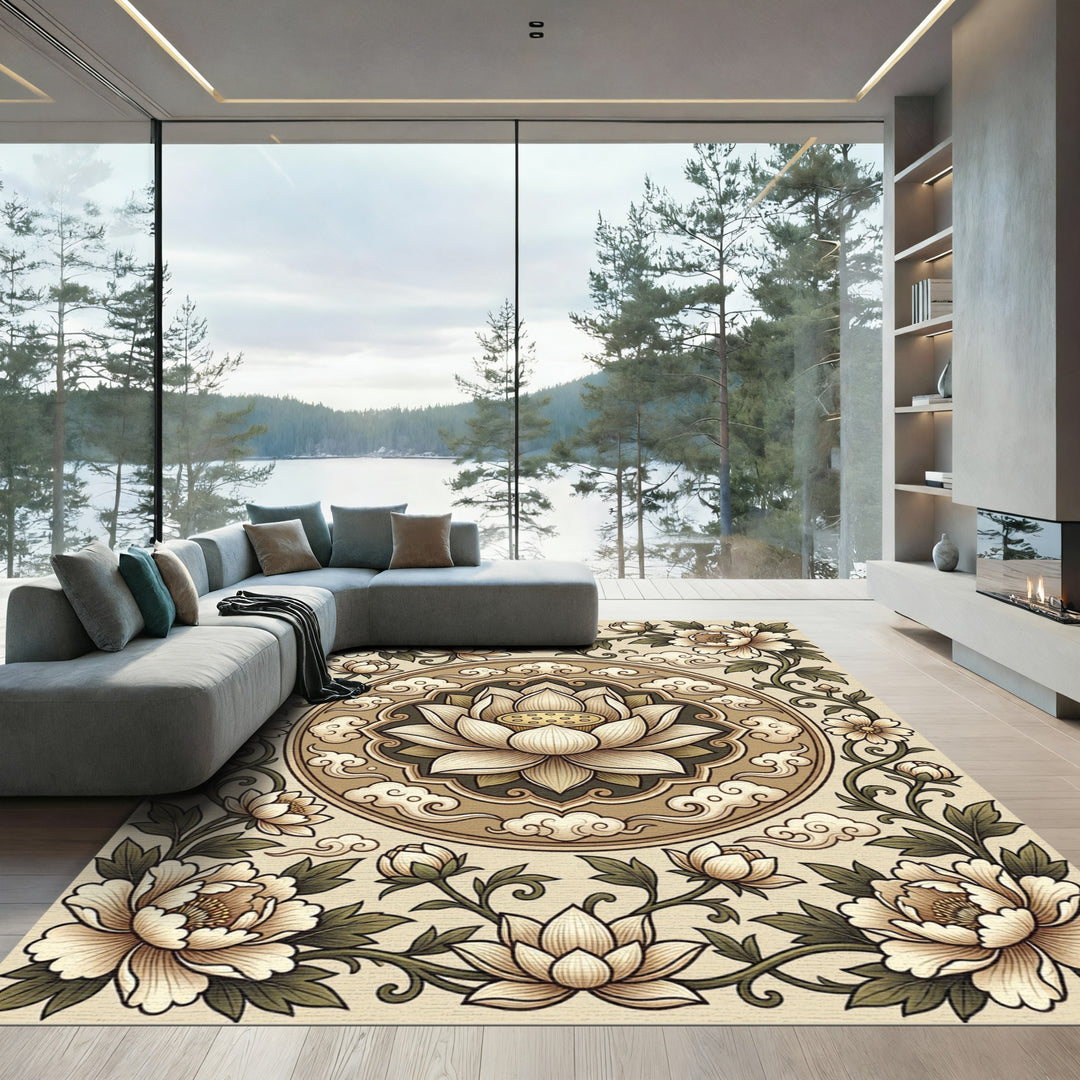 Ethereal Lotus Blossom Floral Rug