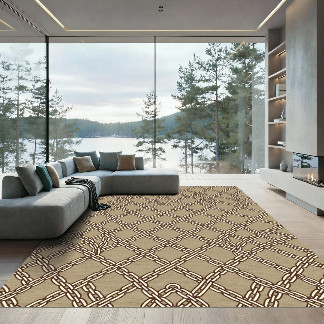Classic Chain Link Brown Beige Rug