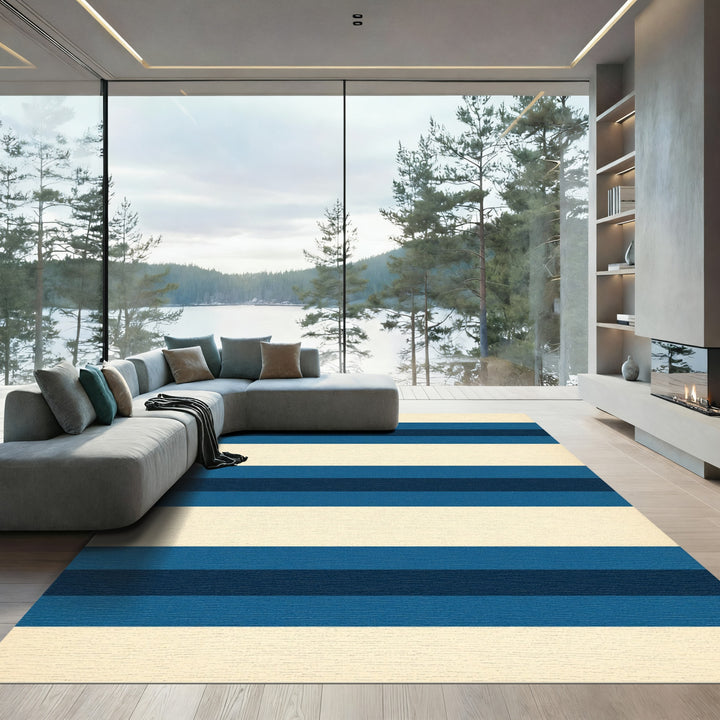 Classic Blue Cream Horizontal Stripe Rug