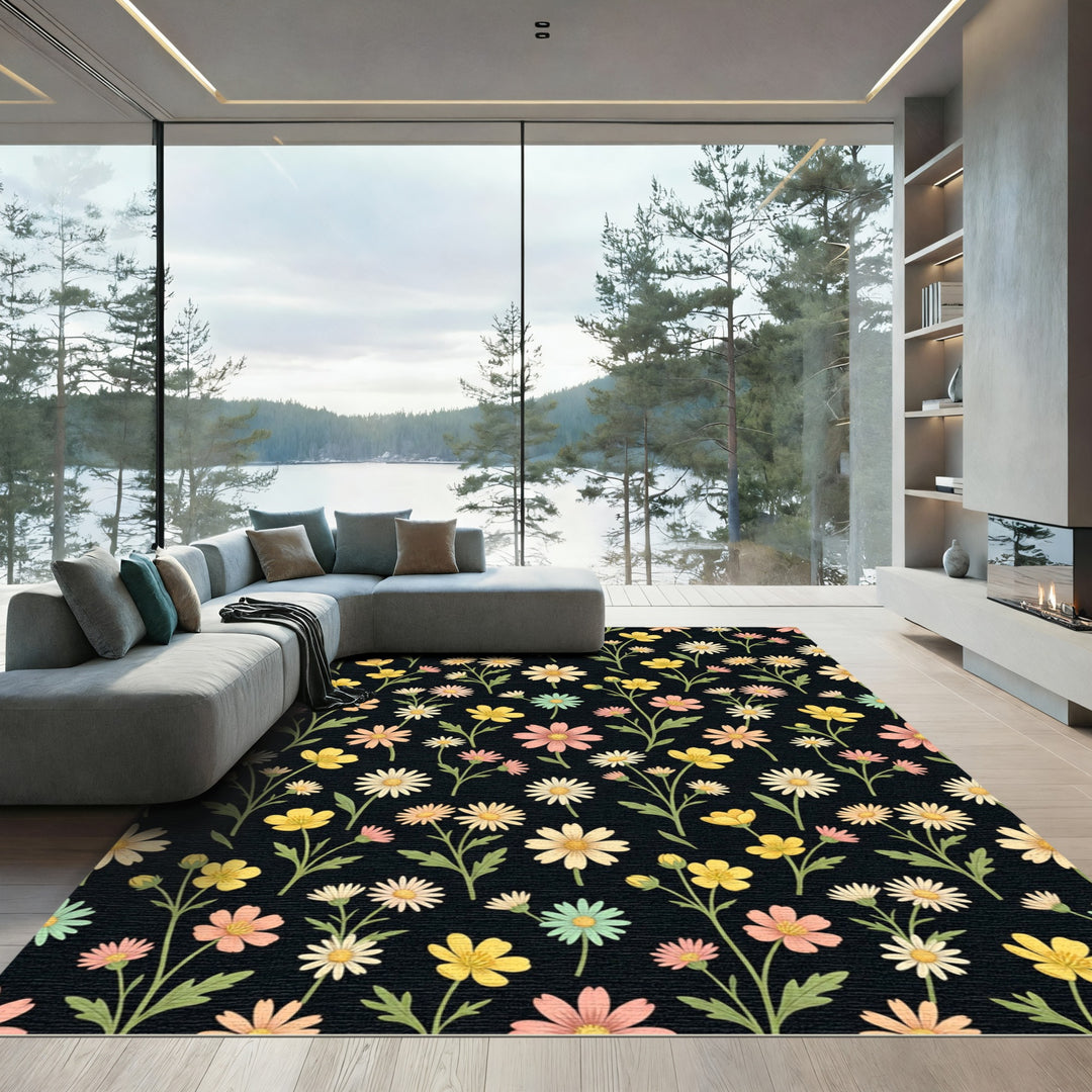 Pastel Daisy Floral Meadow Background Rug