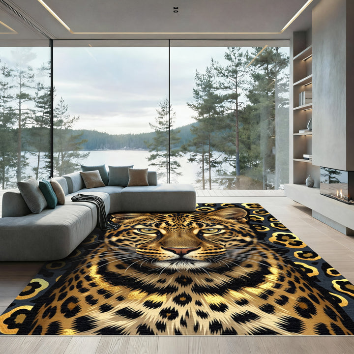 Golden Leopard Spots Background Rug
