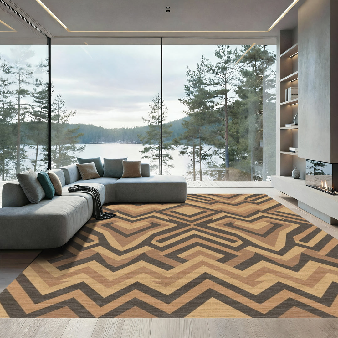 Earthy Geometric Chevron Diamond Rug