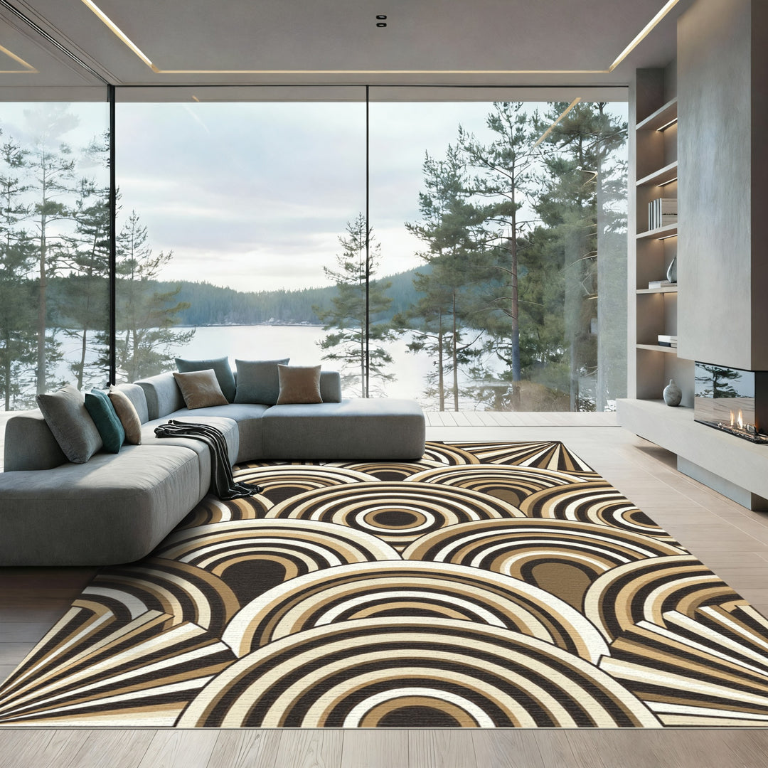 Abstract Arcs Beige Fan Rug