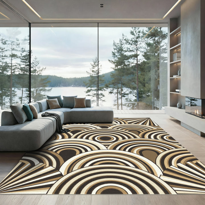 Abstract Arcs Beige Fan Rug
