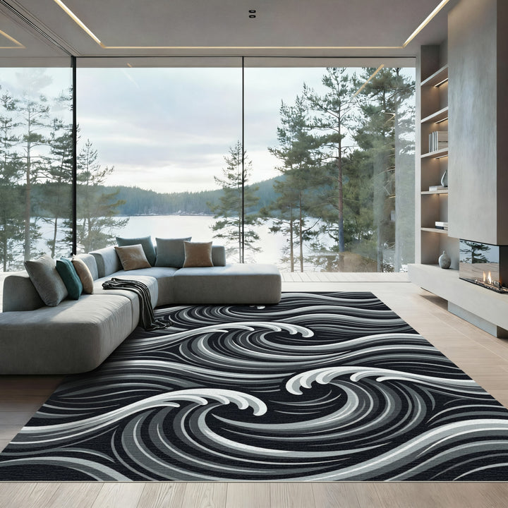 Monochromatic Gray Ocean Wave Rug