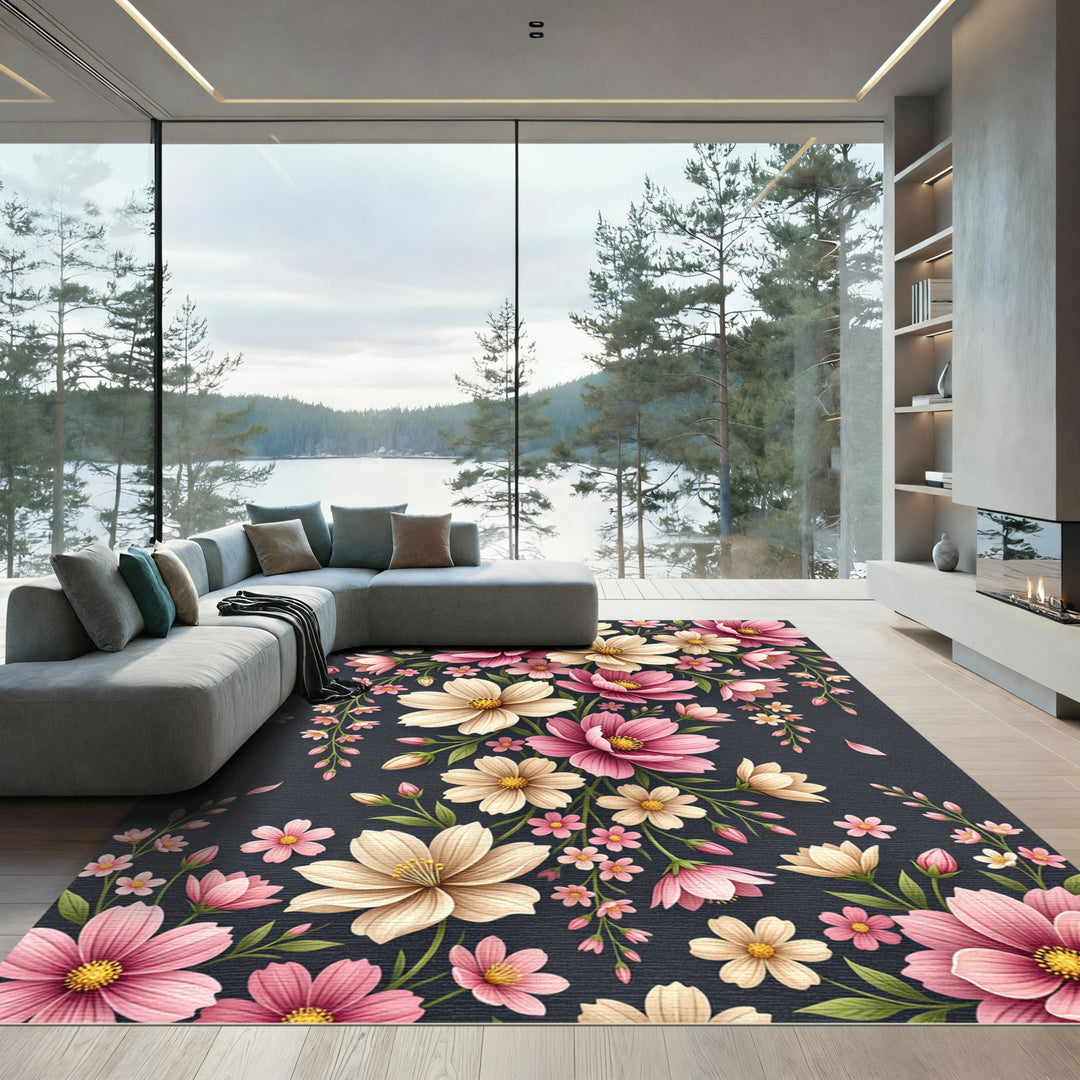 Blush Pink Cream Floral Cascade Rug