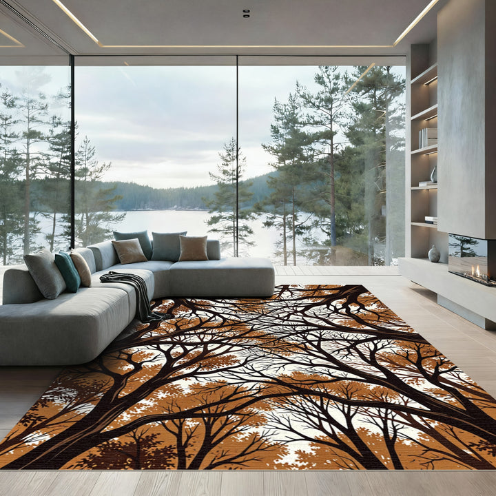 Brown Forest Canopy Abstract Trees Rug