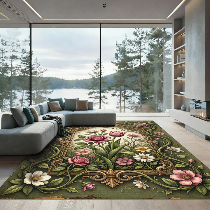 Gilded Rose Tulip Garden Surround Rug