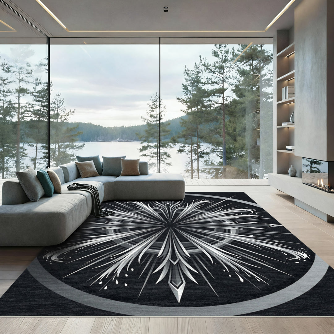 Monochromatic Abstract Starburst Sunburst Rug