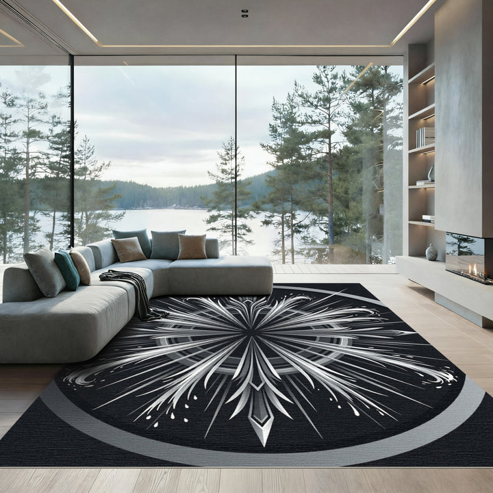 Monochromatic Abstract Starburst Sunburst Rug