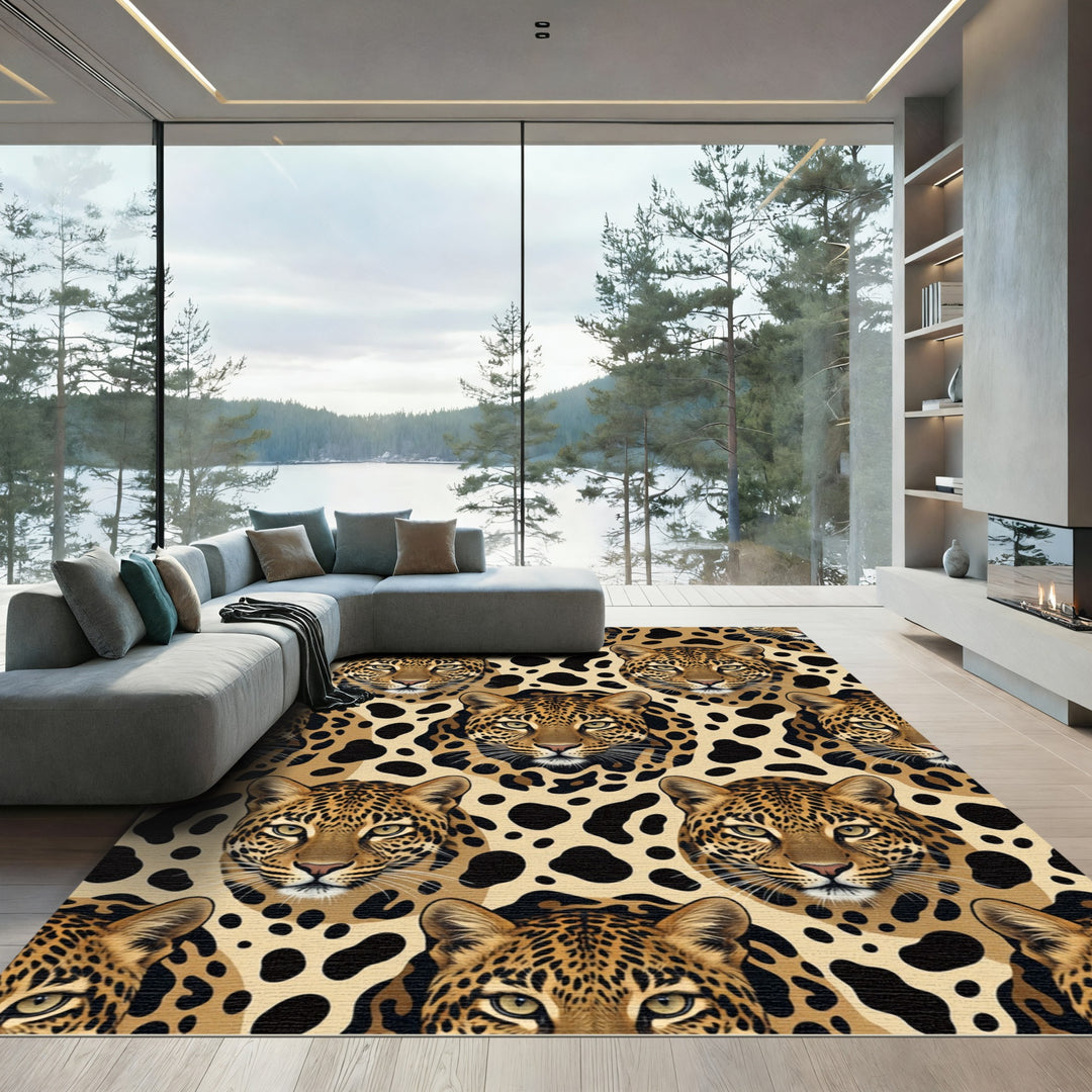 Golden Leopard Spots Animal Portrait Rug