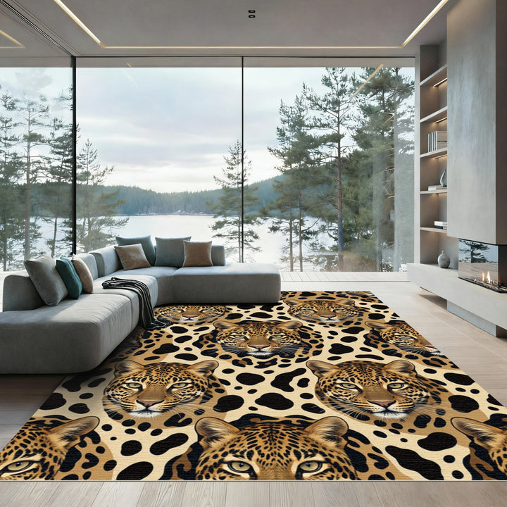 Golden Leopard Spots Animal Portrait Rug