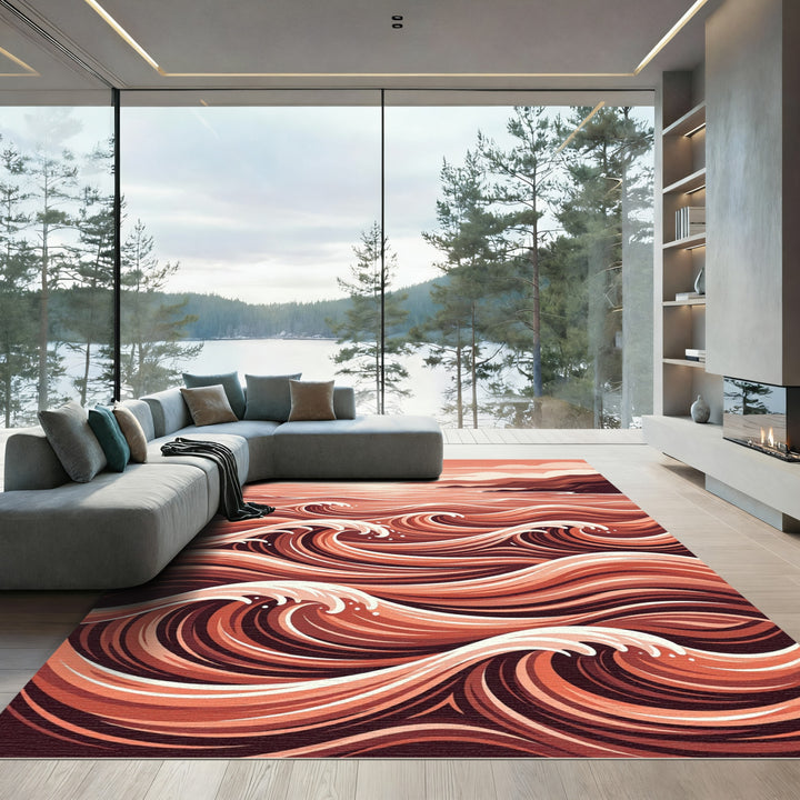 Coral Ocean Wave Composition Rug