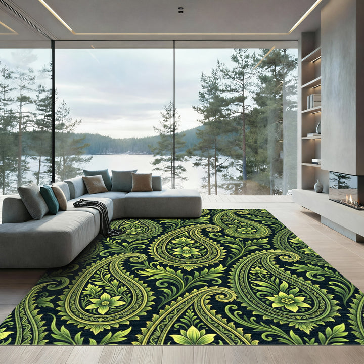 Emerald green paisley floral flourish Rug