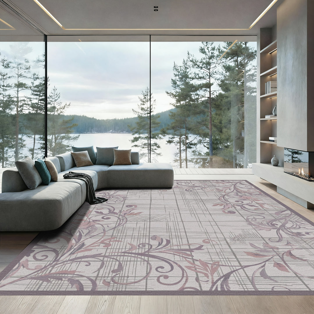 Lavender Vine with Grungy Plaid Background Rug