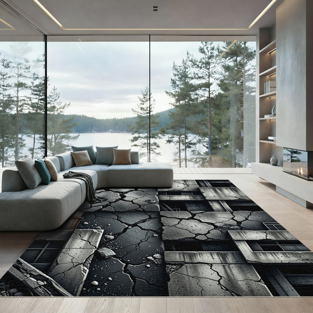 Cracked Concrete Architectural Abstract Rug
