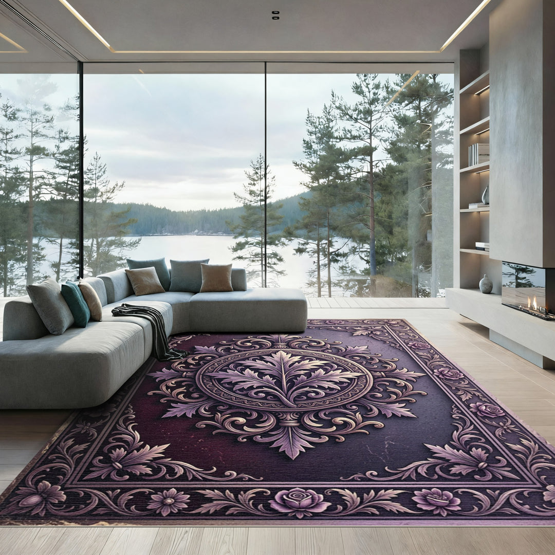 Ornate Lavender Floral Medallion Rug