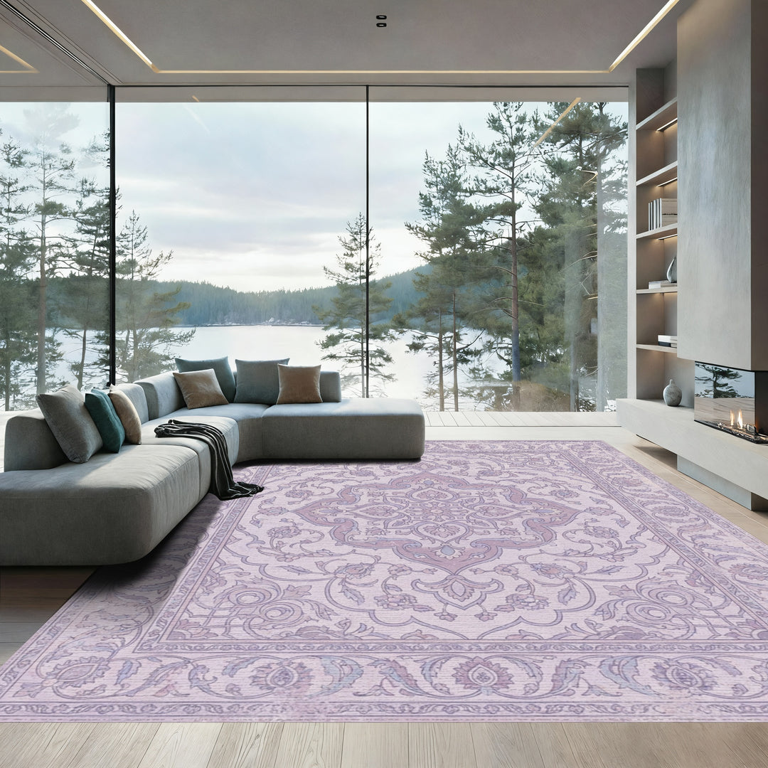 Lavender Floral Medallion Border Rug