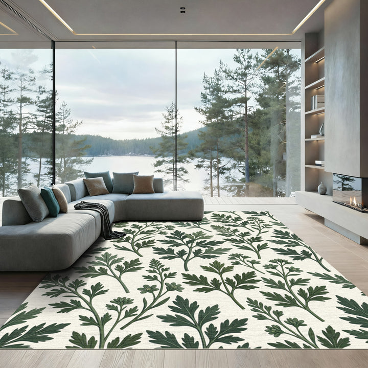 Green Leafy Branches Botanical Rug