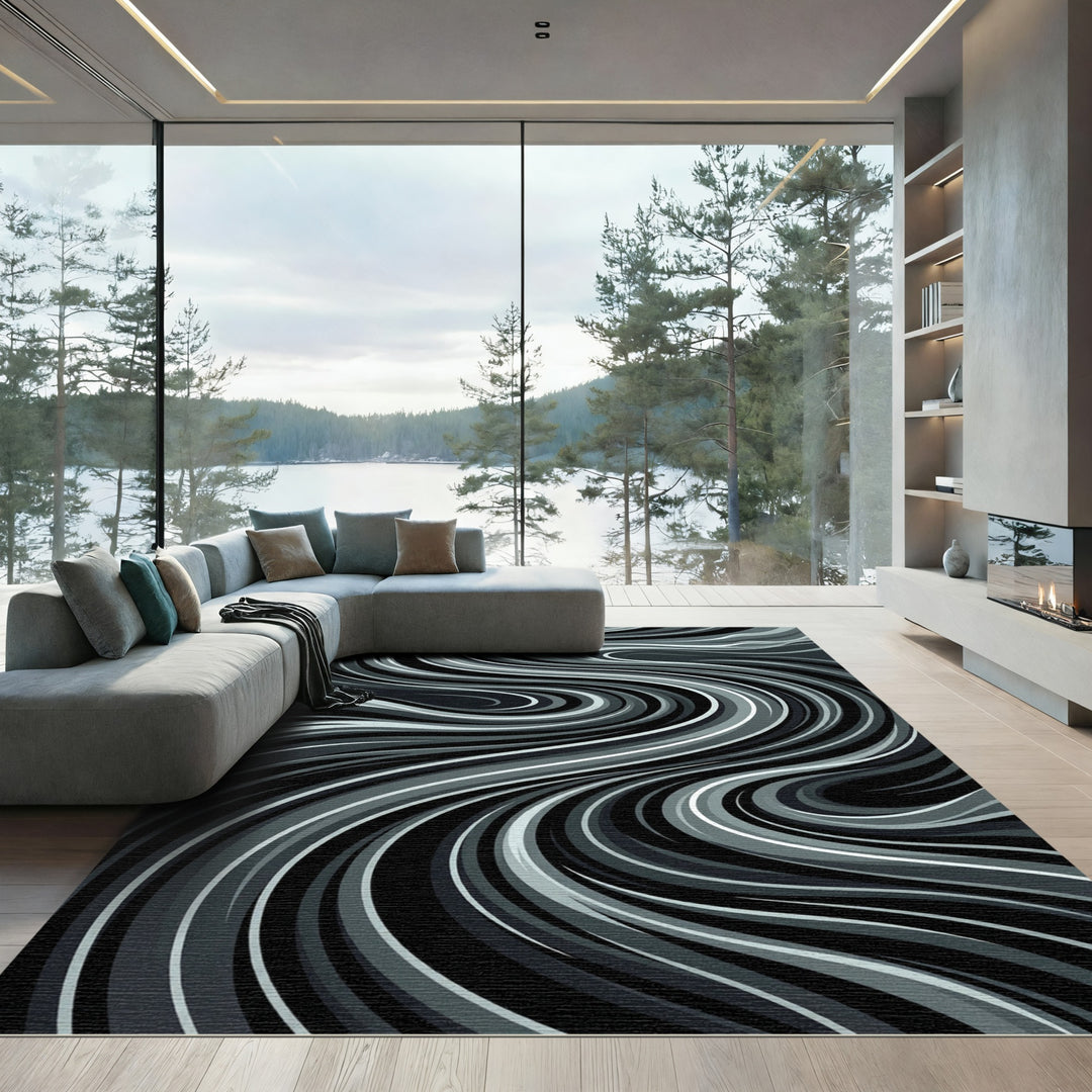 Monochromatic Swirling Lines Rug