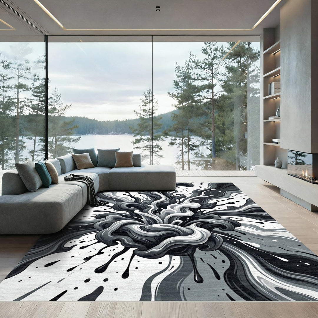Dramatic Splash Monochrome Swirls Rug