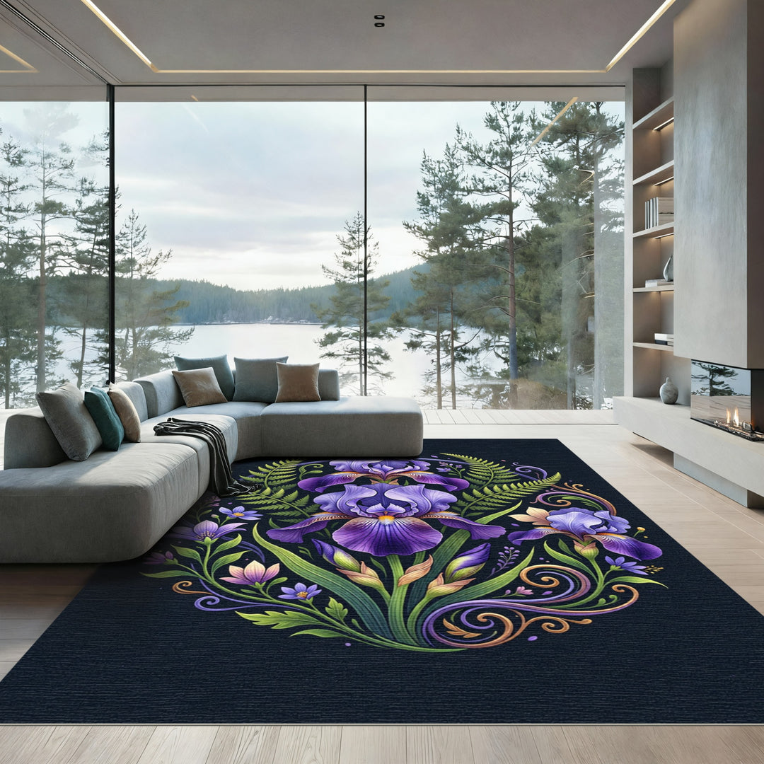 Purple Iris Floral Medallion Vignette Rug