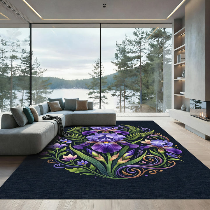 Purple Iris Floral Medallion Vignette Rug