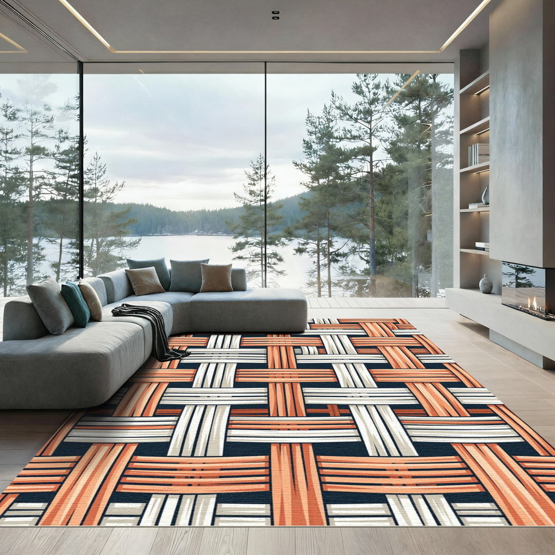 Woven Stripe Peach and Cream Rug
