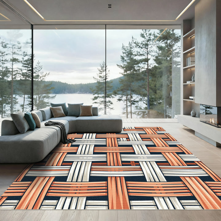 Woven Stripe Peach and Cream Rug