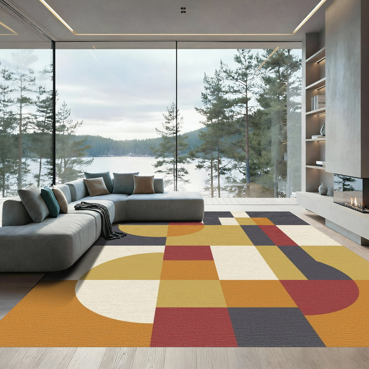 Mid Century Modern Geometric Circles Rug