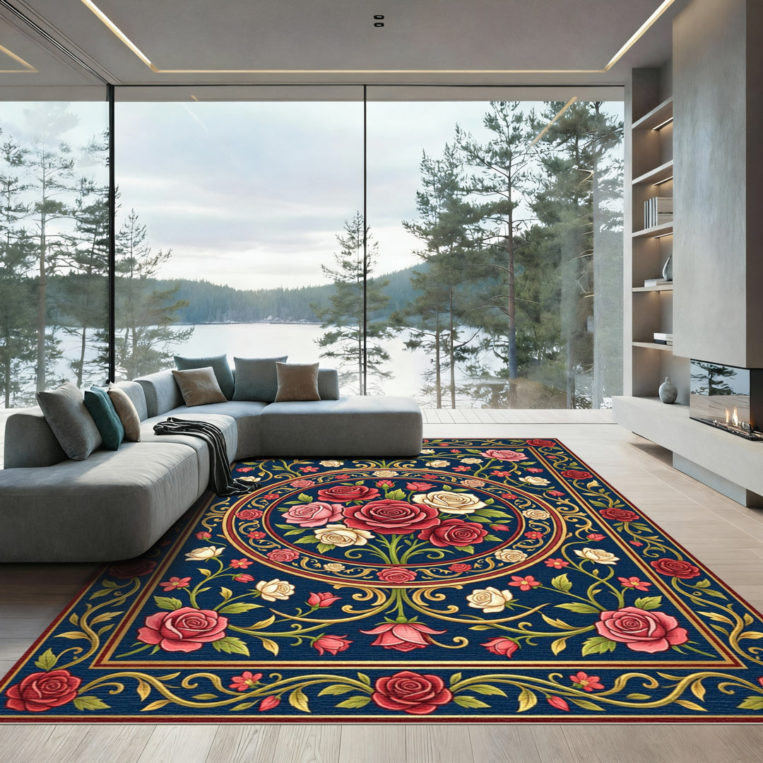 Crimson Blush Rose Garden Medallion Rug