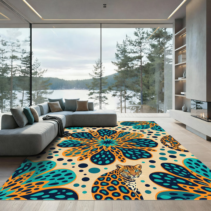 Emerald Leopard Floral Explosion Rug