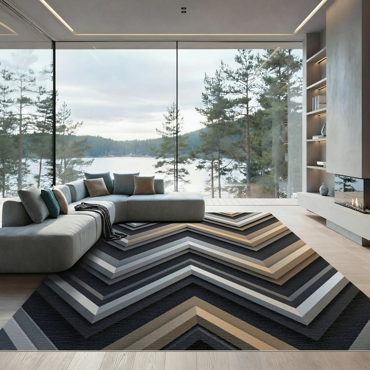 Geometric Chevron Gold Silver Rug