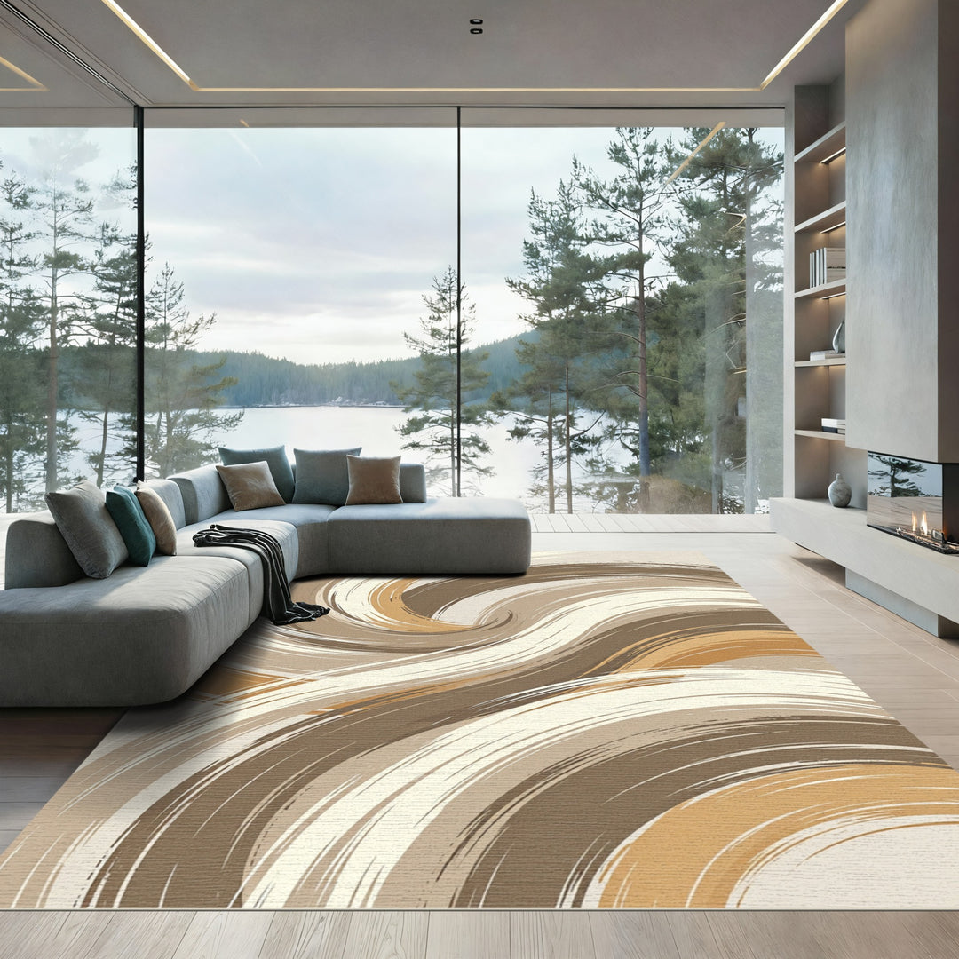 Earthy Swirl Abstract Brushstroke Rug