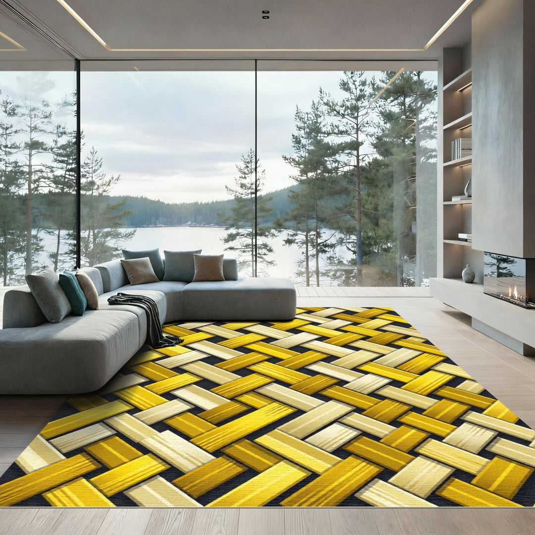 Golden Woven Herringbone Textile Rug