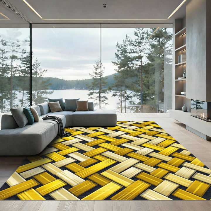 Golden Woven Herringbone Textile Rug