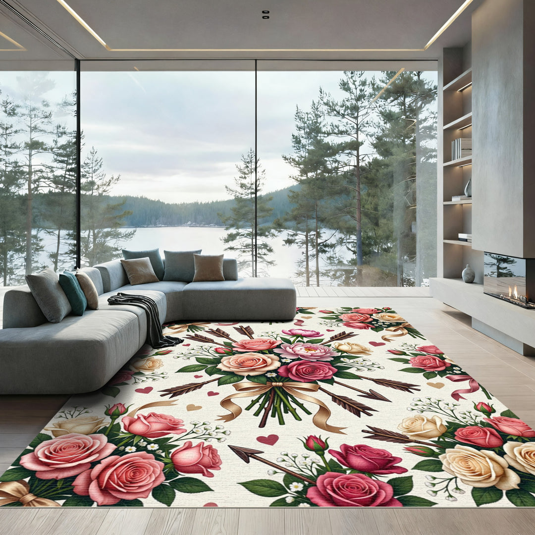 Romantic Floral Roses Arrows Rug