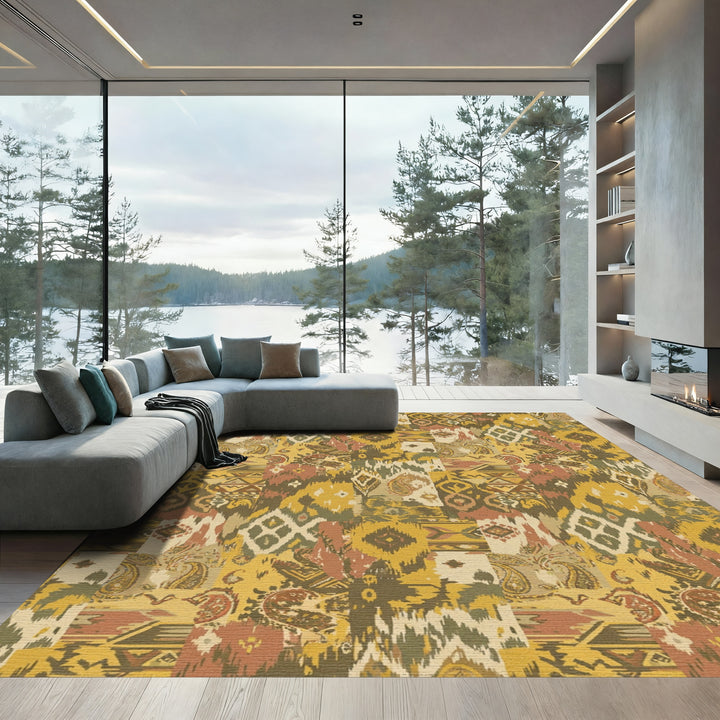 Patchwork Ikat Paisley Earthy Tones Rug