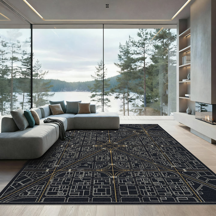 Urban Grid Cityscape Map Rug