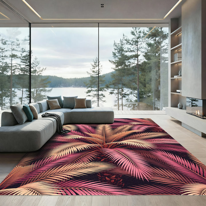 Pink Peach Palm Frond Fantasy Rug