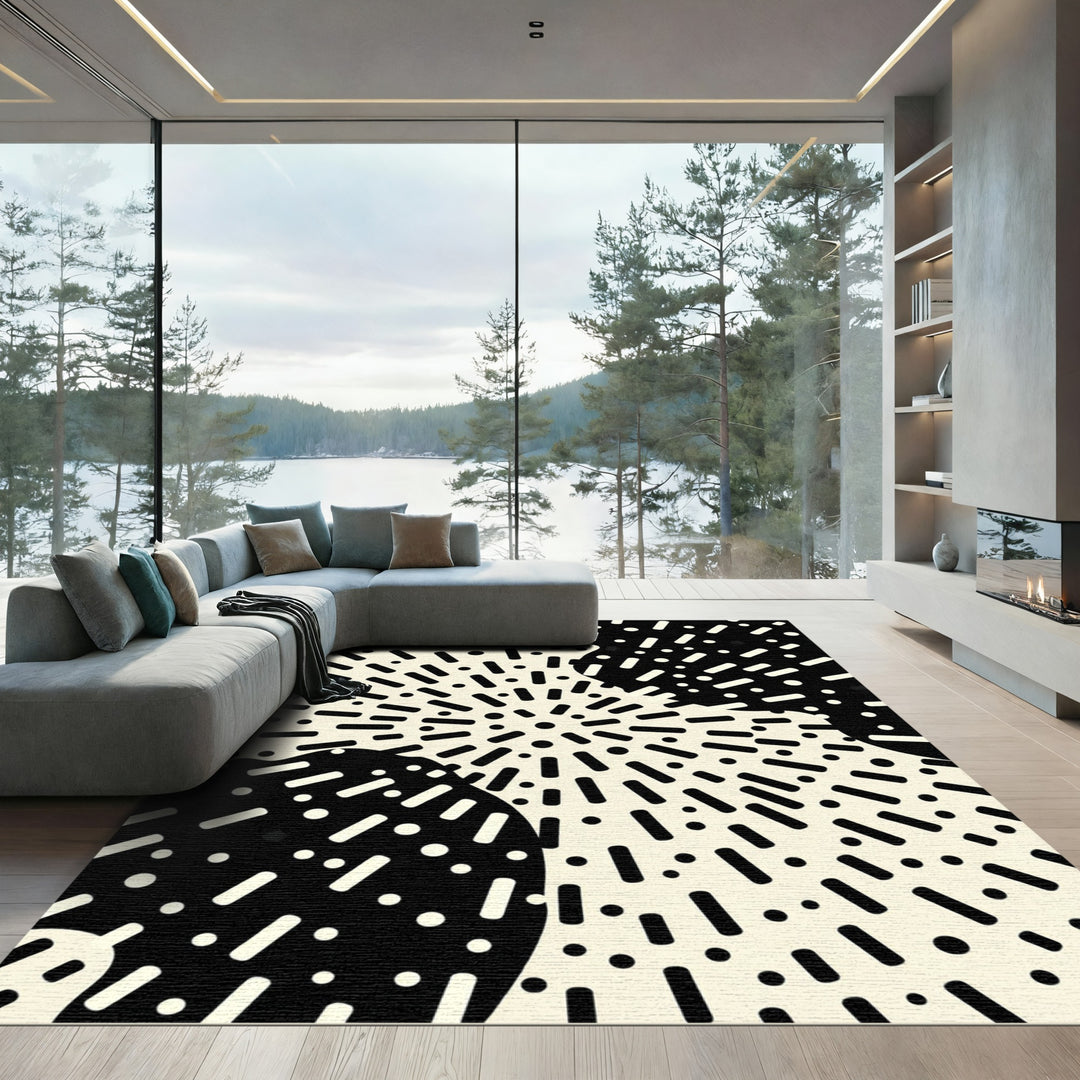 Retro Black Dash Dot Burst Rug