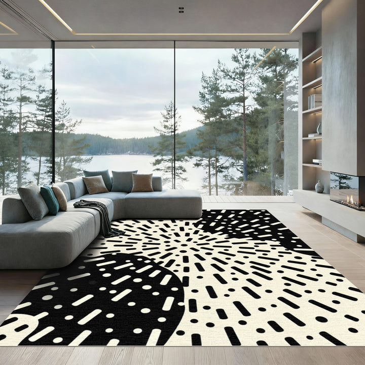 Retro Black Dash Dot Burst Rug