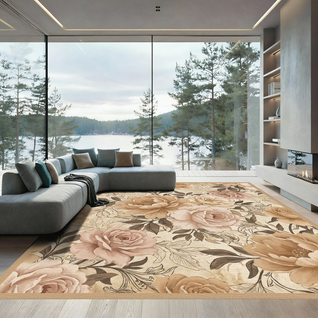Vintage Beige Rose Garden Rug