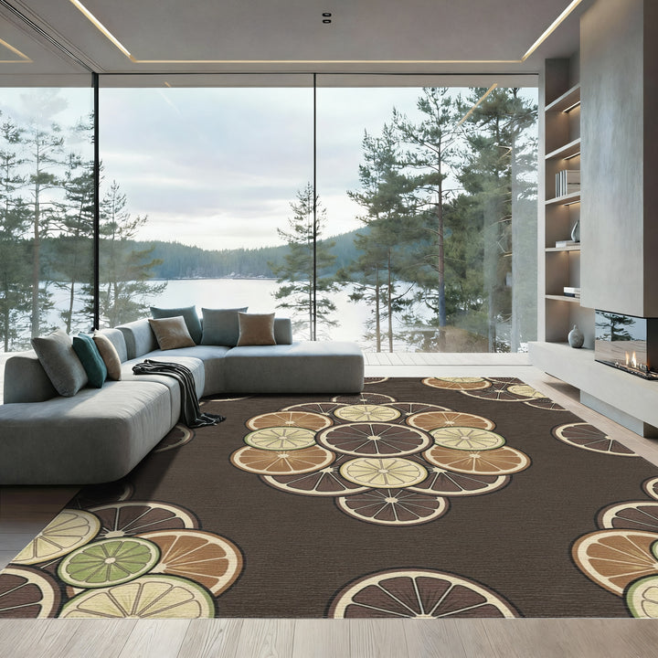 Citrus Slices Brown Cream Green Arrangement Rug